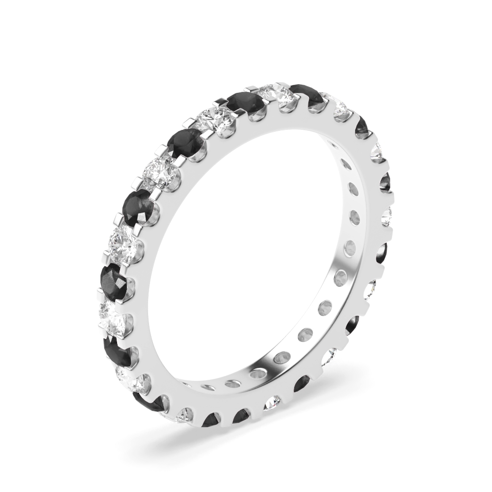 Classic Prongs Set Round Full Eternity Black and White Diamond Rings (Available in 2.5mm to 3.5mm)