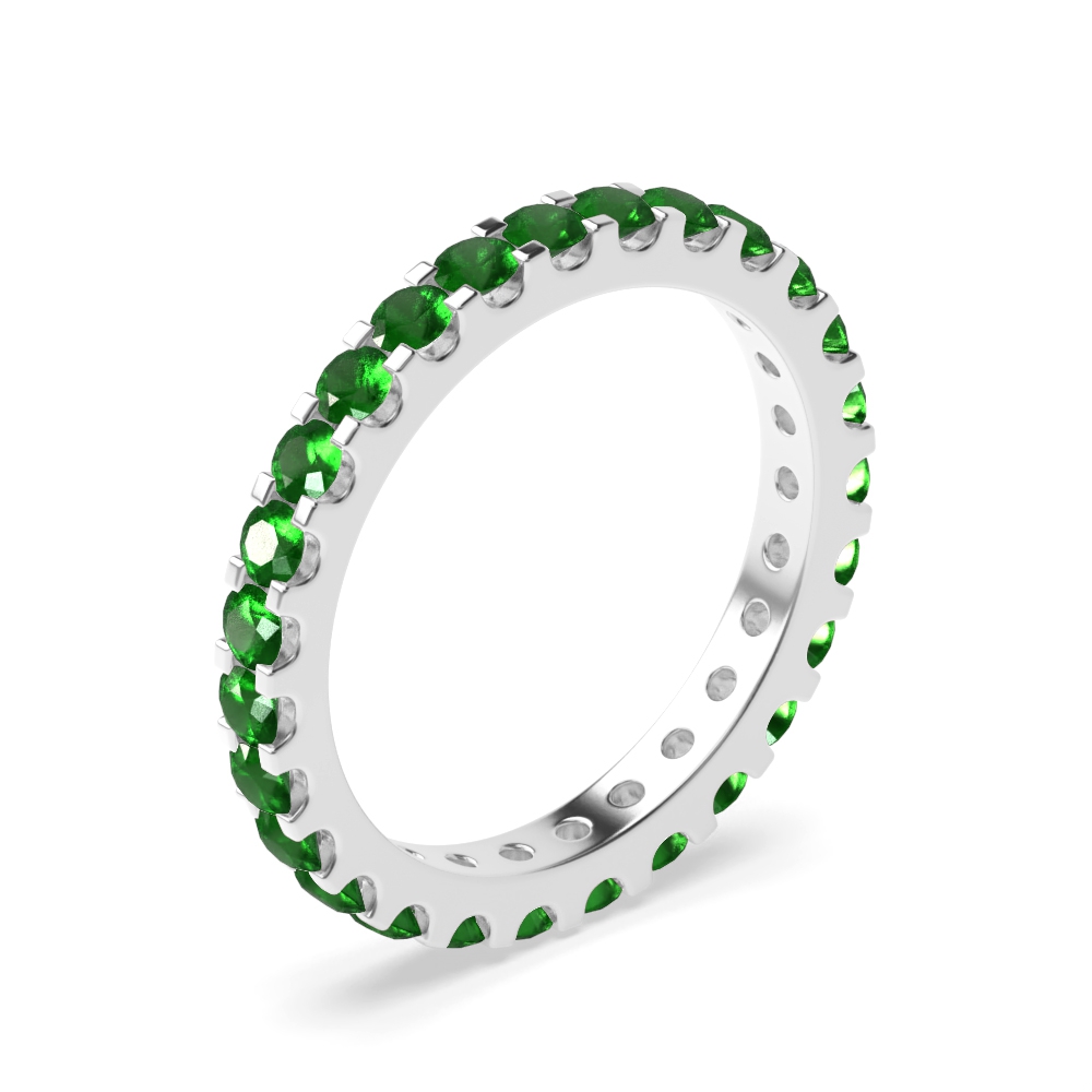 Classic Prongs Set Full Eternity Gemstone Emerald Rings (Available in 2.5mm to 3.5mm)