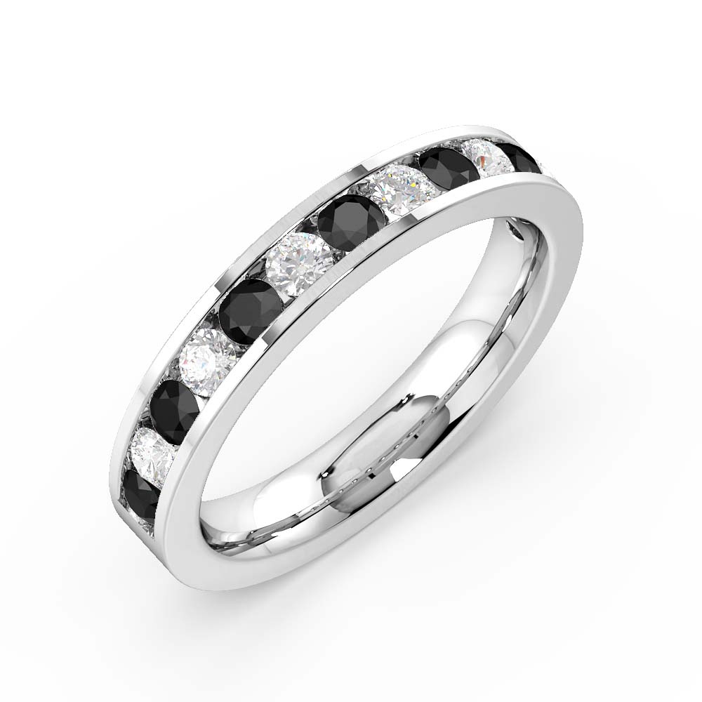 Channel Setting Round Half Eternity Black Lab Grown Diamond and Lab Grown Diamond Ring