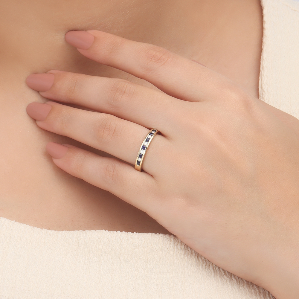 Channel Setting Round Yellow Gold And diamond Lab Grown Band Diamond Rings