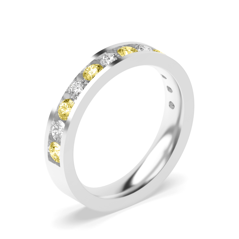 Channel Setting Round Shape Lab Created Fancy Lab Grown Diamond Half Eternity Ring