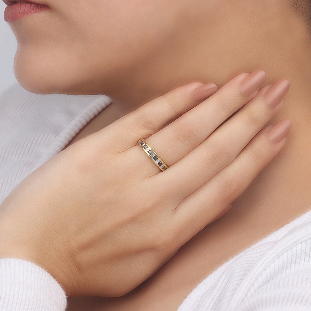 Channel Setting Round/Baguette and white Naturally Mined Half Eternity Diamond Ring