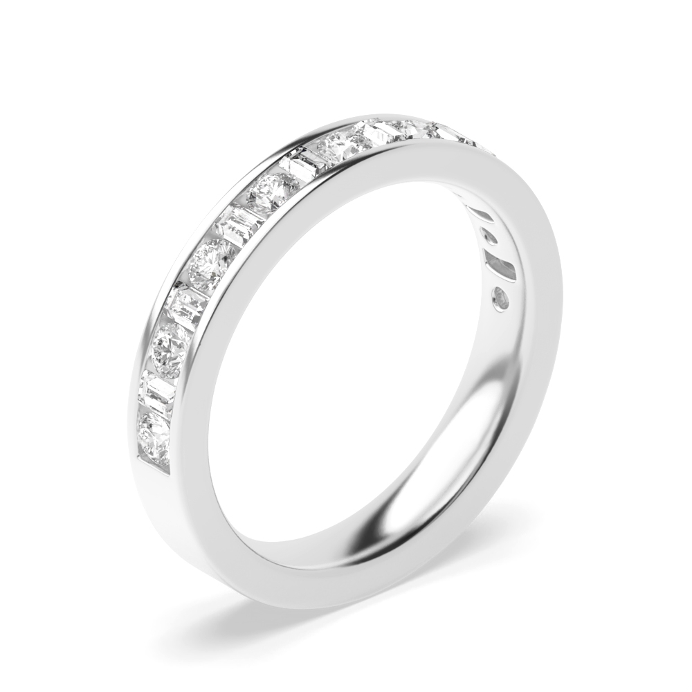 Channel Setting Round & Baguette Half Eternity Diamond Ring