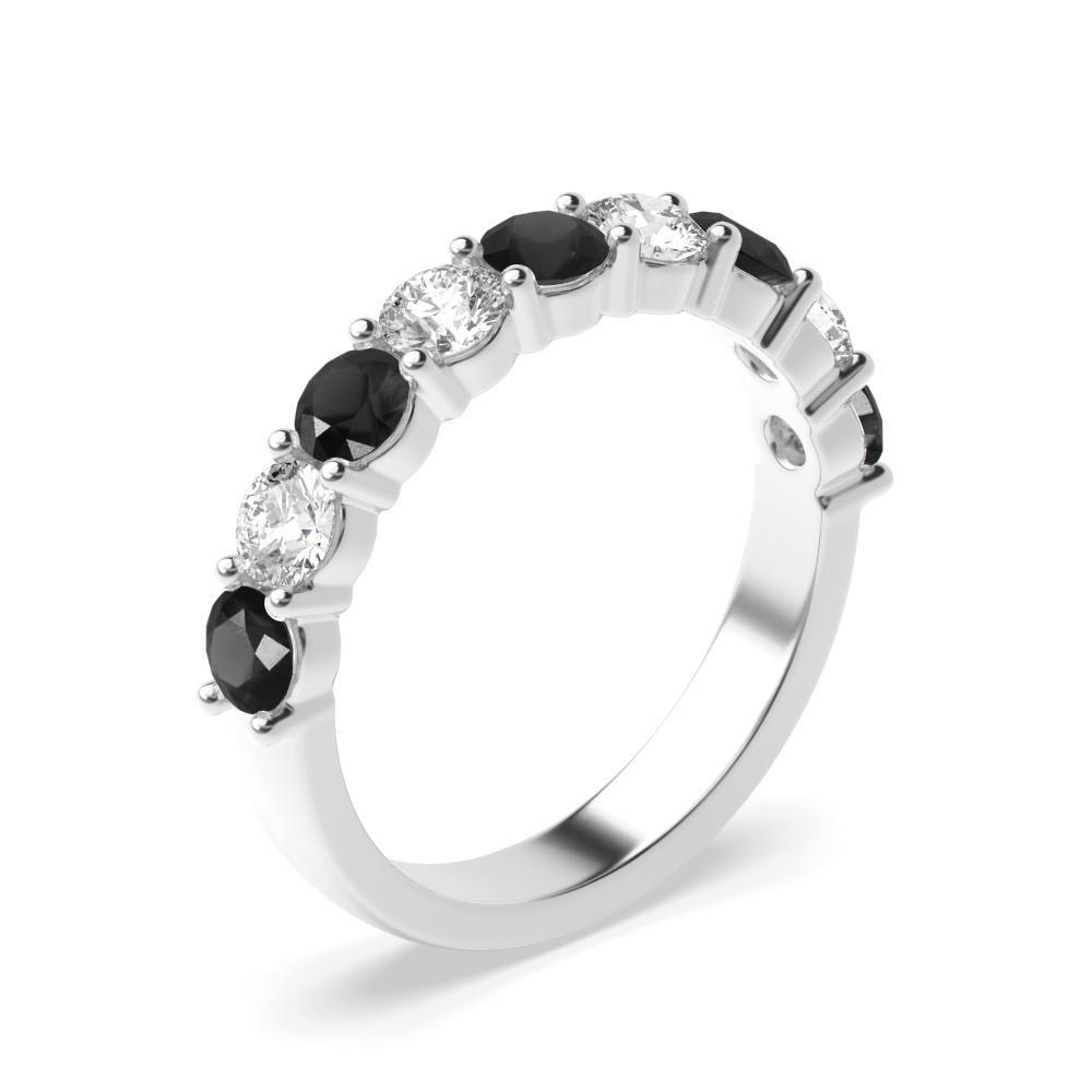 Prong Setting Round Half Eternity Black Diamond Ring