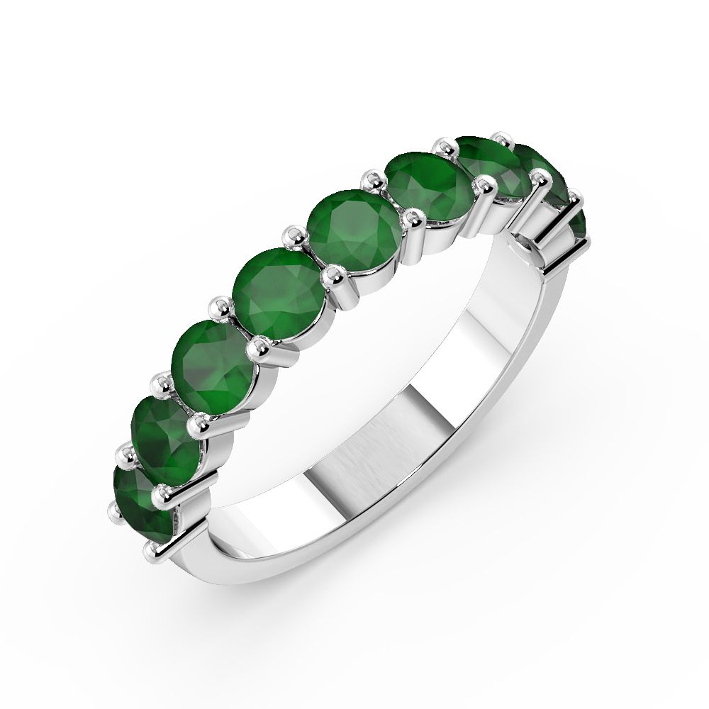 Prong Setting Round Half Eternity Emerald Ring