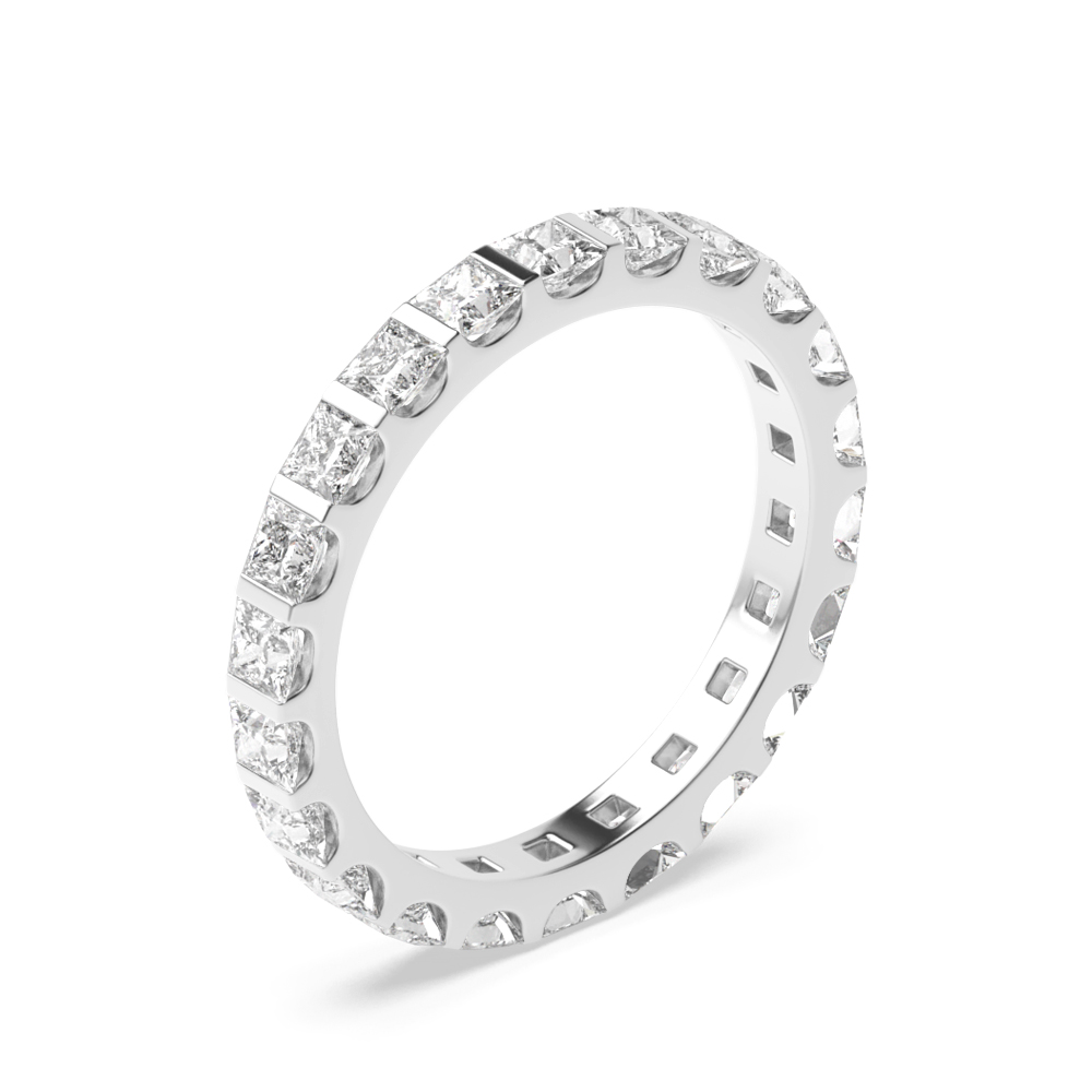 Bar Setting Princess Shape Full Eternity Diamond Wedding Bands