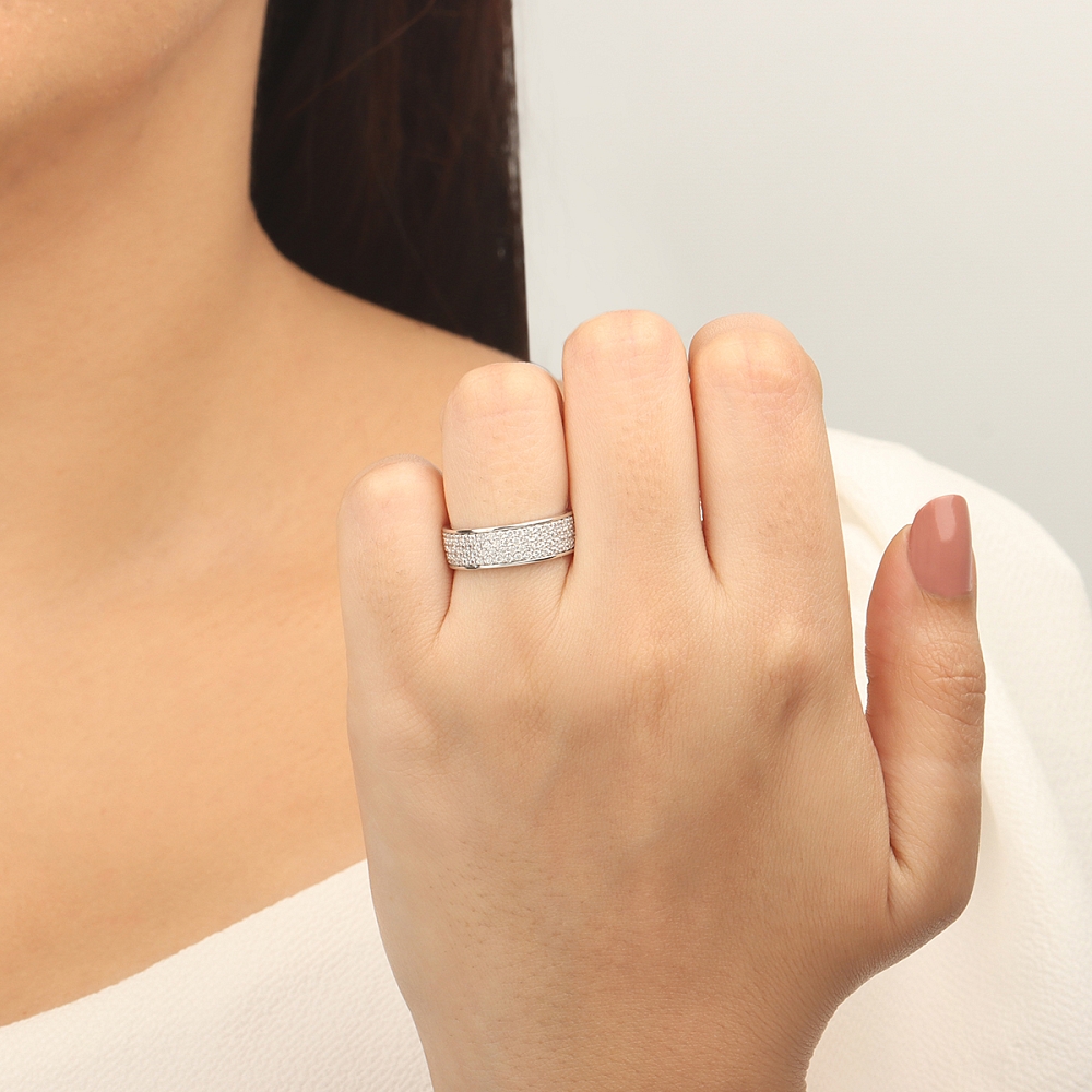 Pave Setting Round Rose Gold Four row Diamond Rings