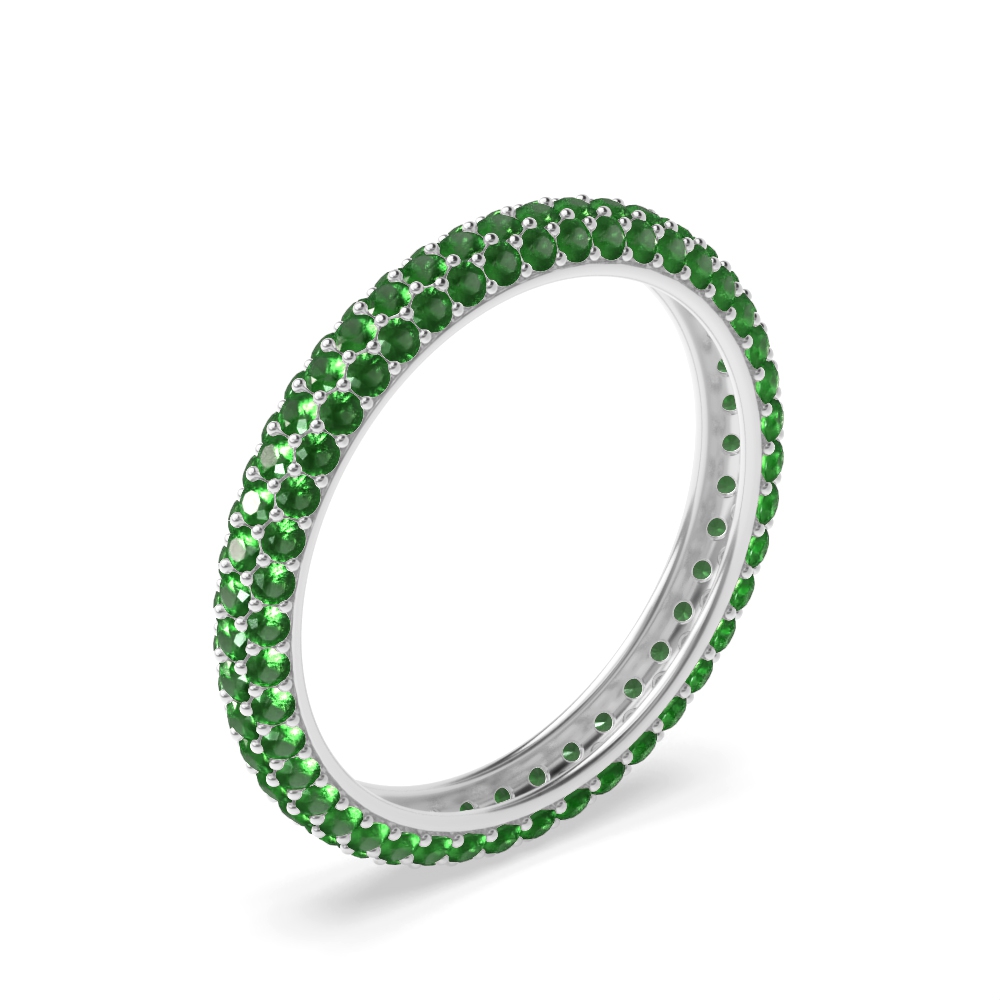 Pave Setting Round Shape Full Eternity Emerald Wedding Rings(3.00Mm)