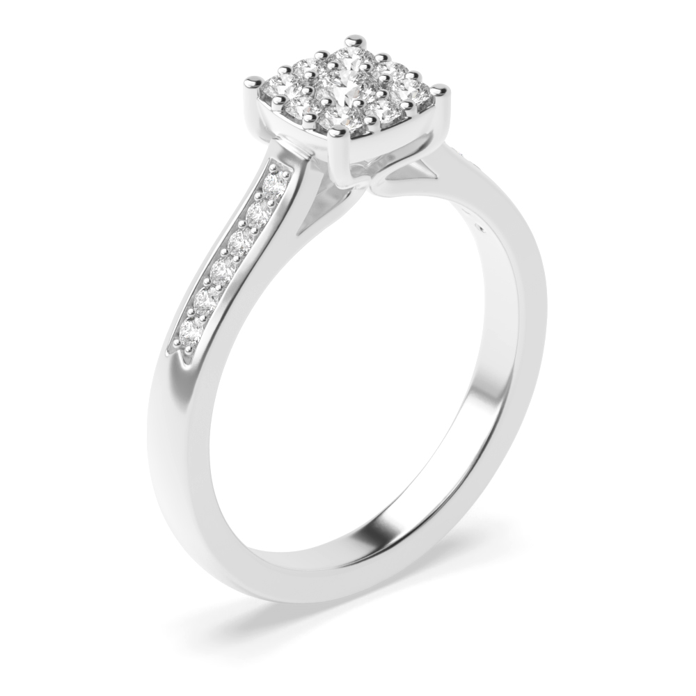 prong settng round shape diamond side stone ring