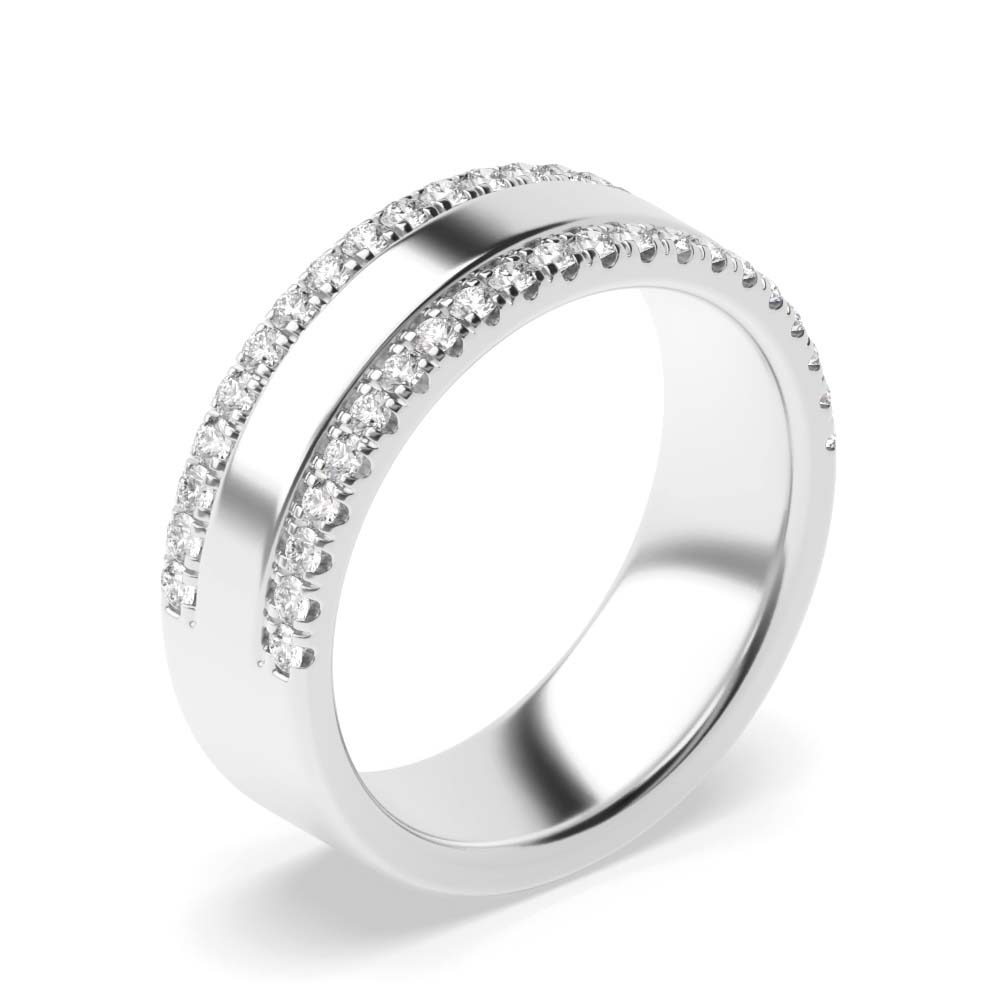 Pave Setting Two Row With Plain Middle Lab Grown Diamond Half Eternity Wedding Band (6.50mm)