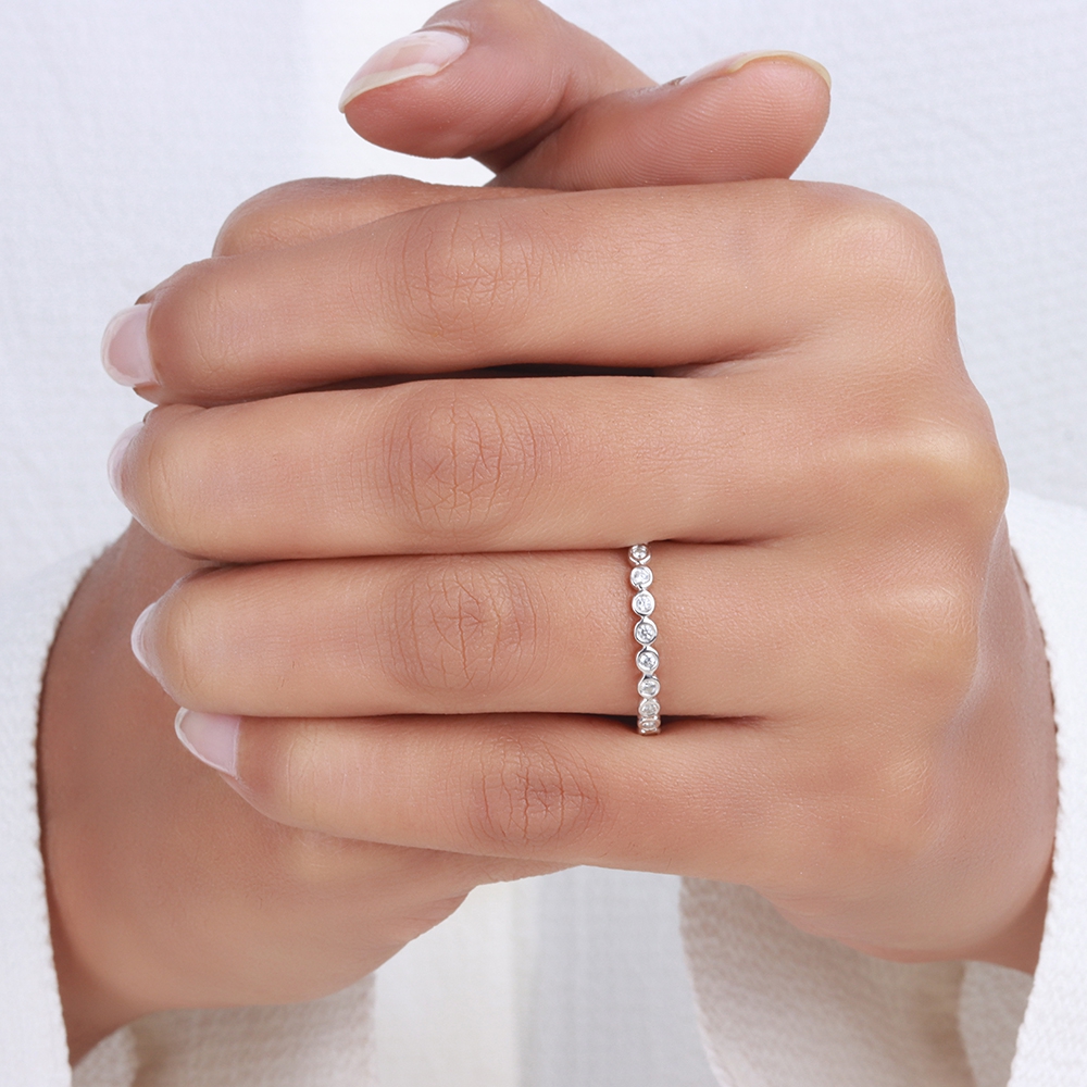 Bezel Setting Round Moissanite Full Eternity Diamond Ring
