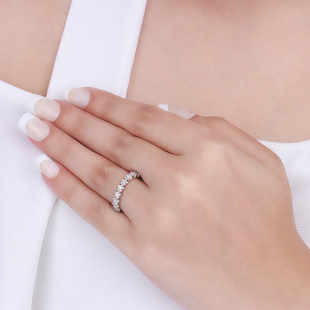 4 Prong Round Lab Grown Half Eternity Diamond Ring