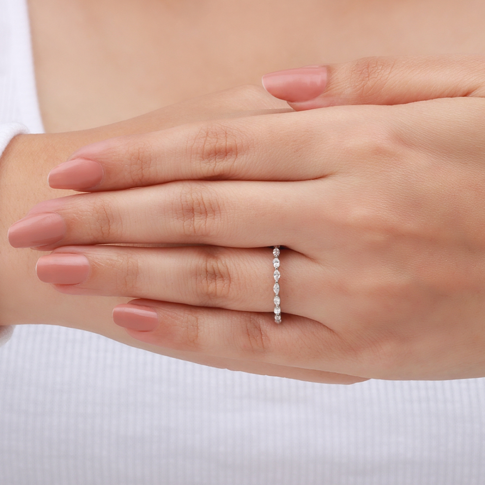 3 Prong Marquise Lab Grown Half Eternity Diamond Ring