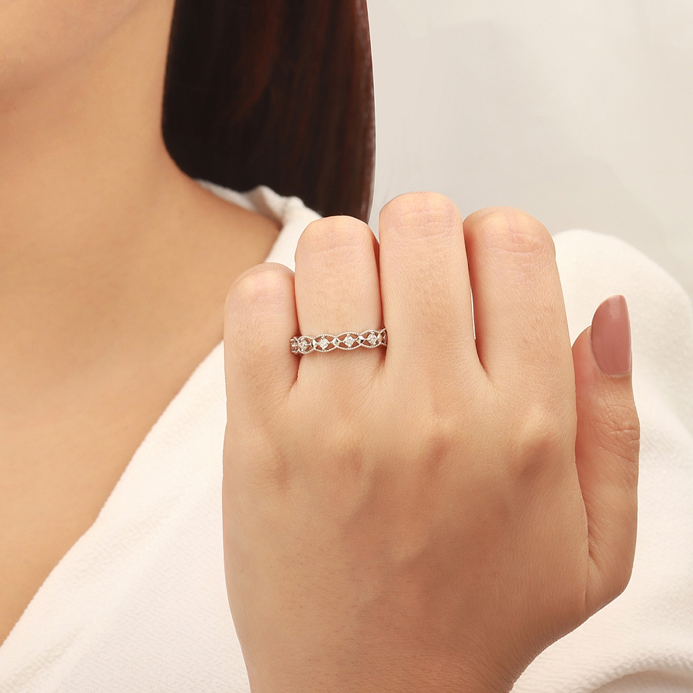 4 Prong Round Rose Gold Vintage art deco milligrains Unusual Wedding Diamond Rings