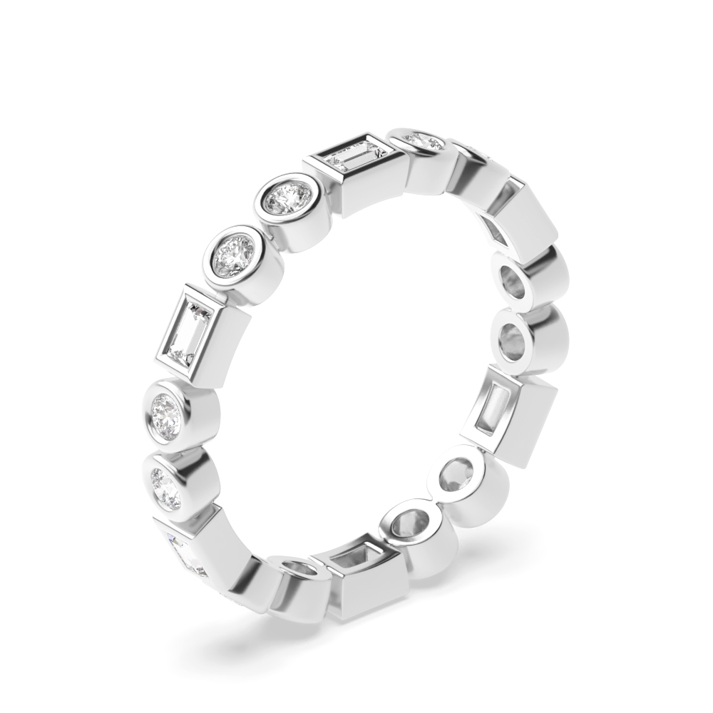Bezel Setting Round and Baguette Unique Full Diamond Eternity Ring (2.50mm)