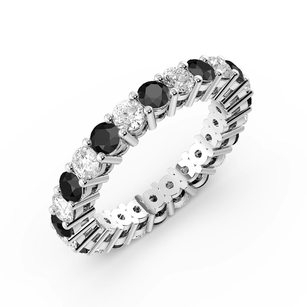 4 Prong Round Shape Classic Full Lab Grown Diamond and Black Lab Grown Diamond Eternity Ring (2.00mm - 3.00mm)