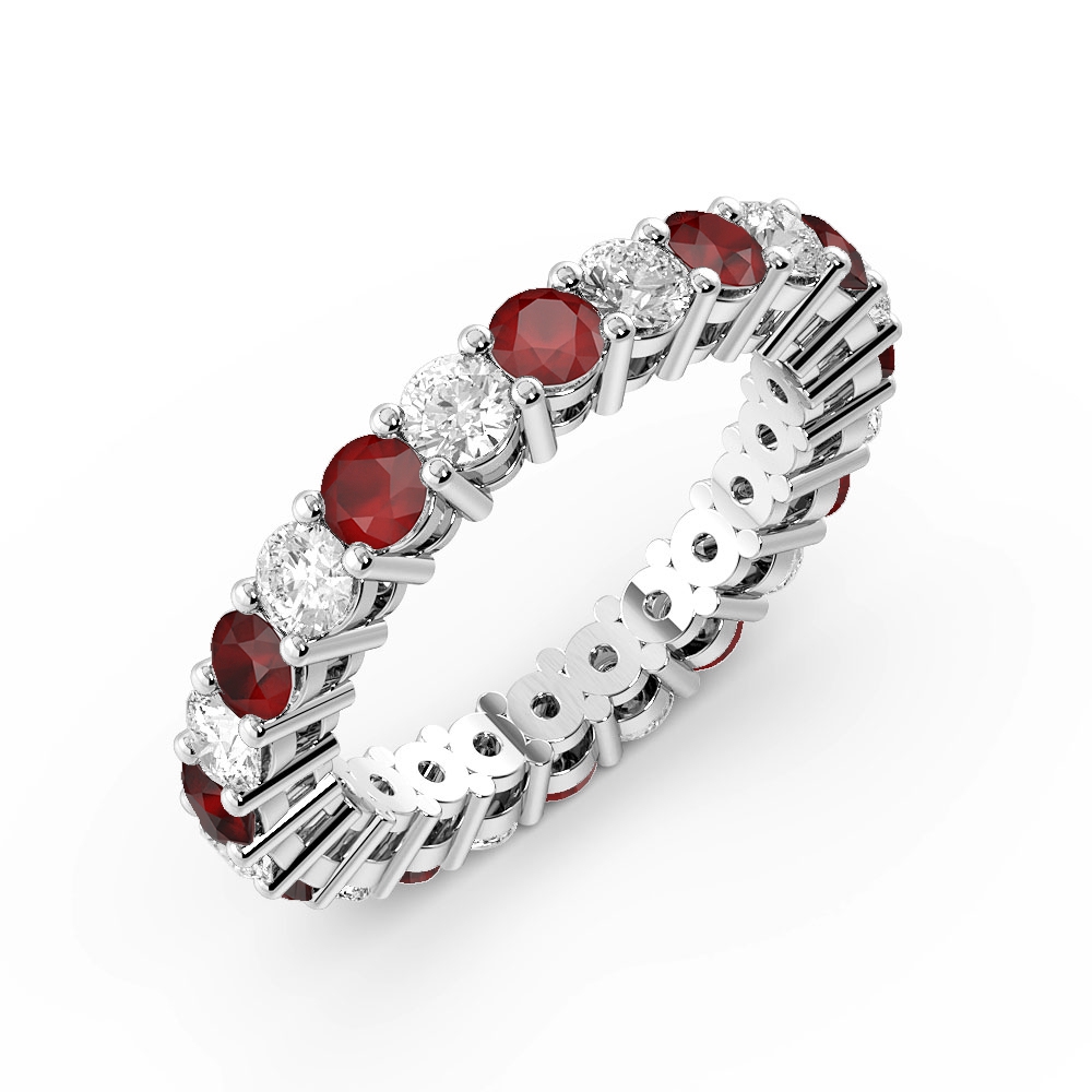 4 Prong Round Shape Classic Full Diamond and Ruby Eternity Ring (2.00mm - 3.00mm)