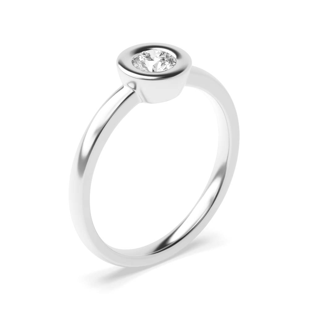 Round Bezel Setting Delicate Solitaire Diamond Engagement Rings