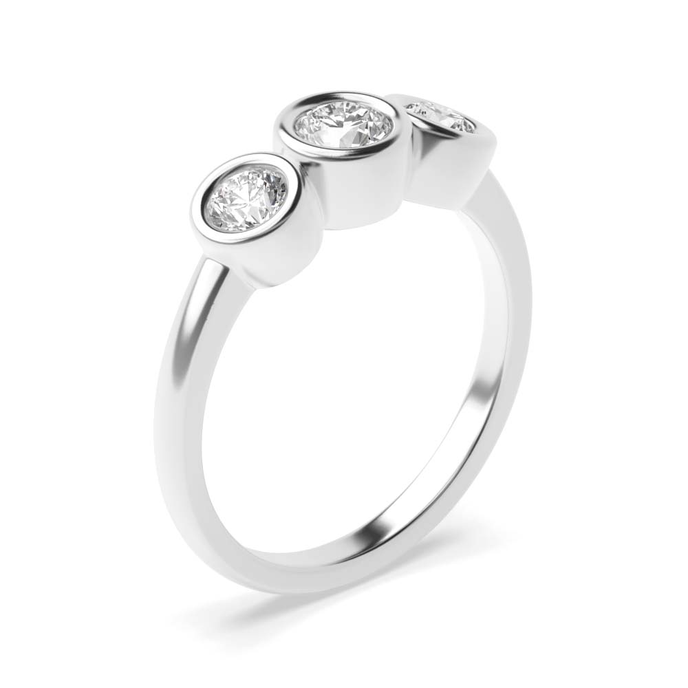 bezel setting round shape Moissanite trilogy ring