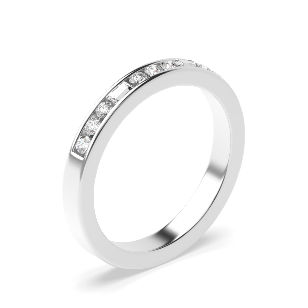 channel setting round and baguette diamond half eternity ring