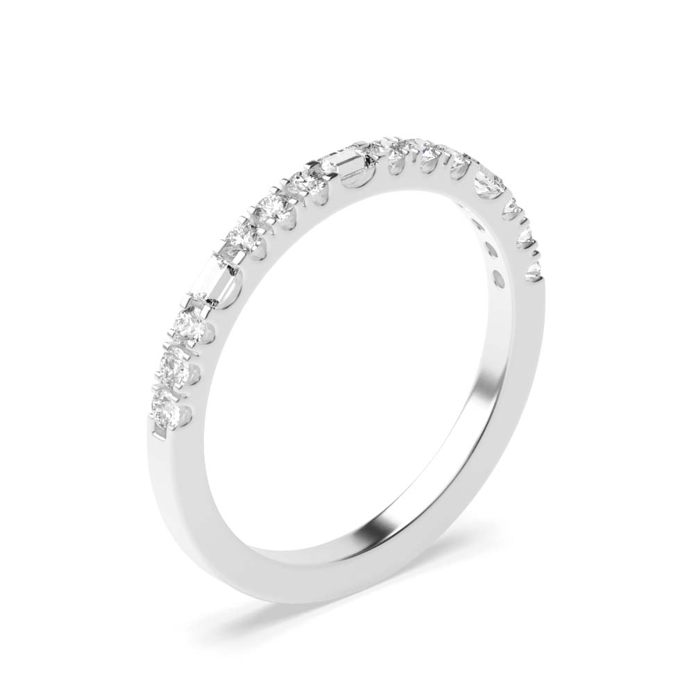 prong setting round and baguette diamond half eternity ring