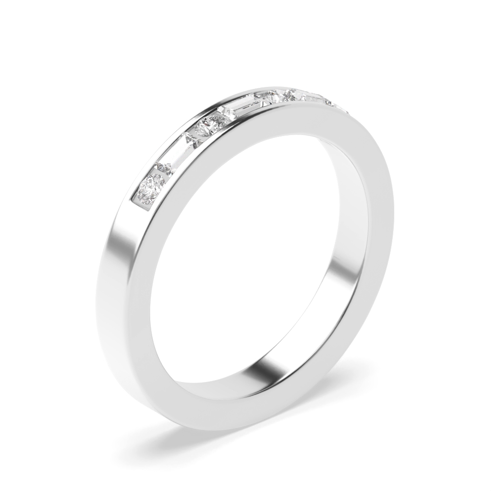 Round and Baguette Shape Unique Half Moissanite Eternity Ring (2.00mm - 3.00mm)