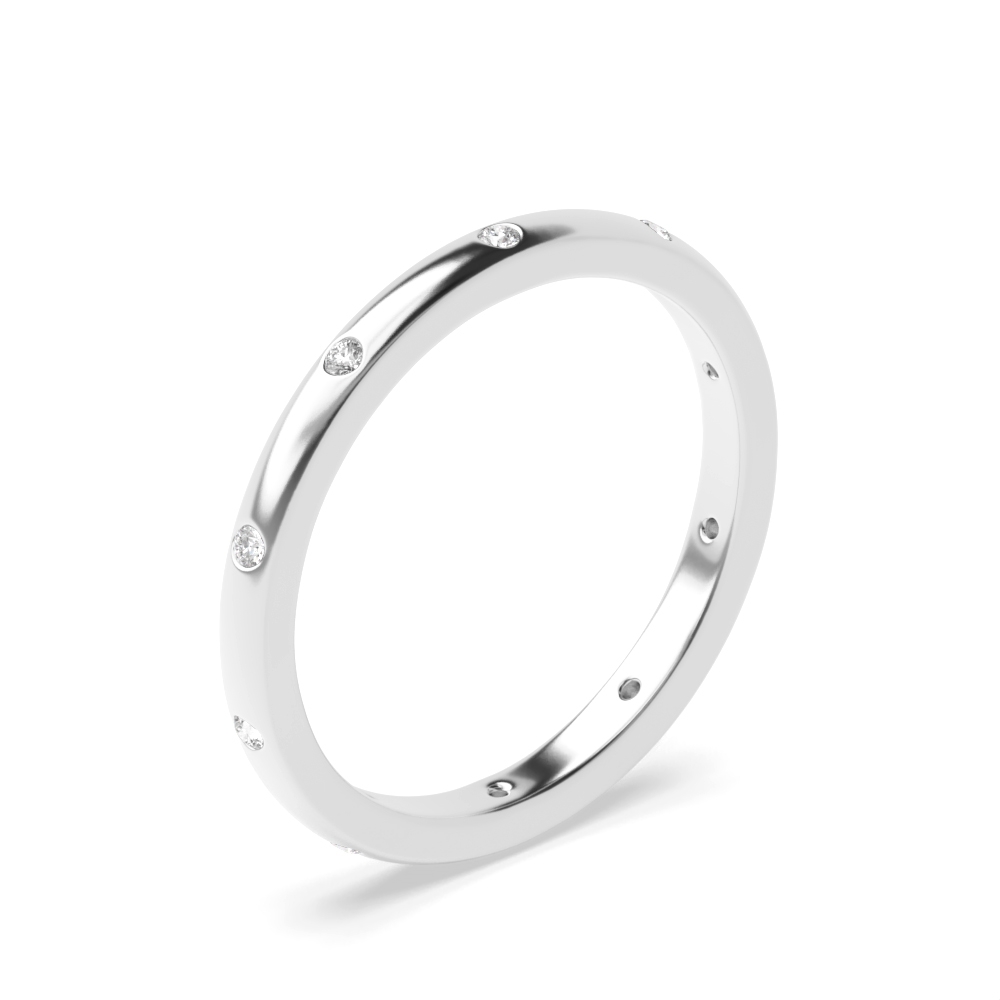 Flush Setting Round Shape Court Shape Moissanite Wedding Band (2.00mm)
