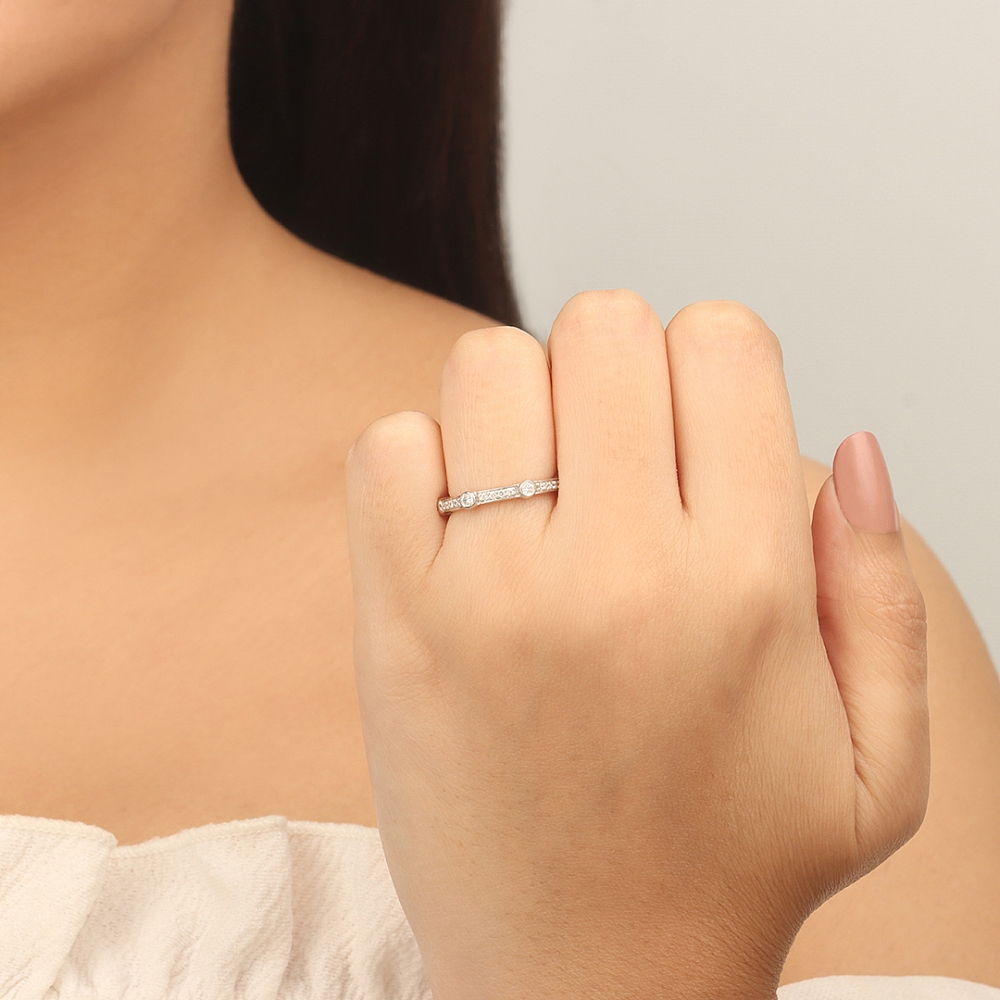 Pave Setting Round Rose Gold Unique bezel set Diamond Rings