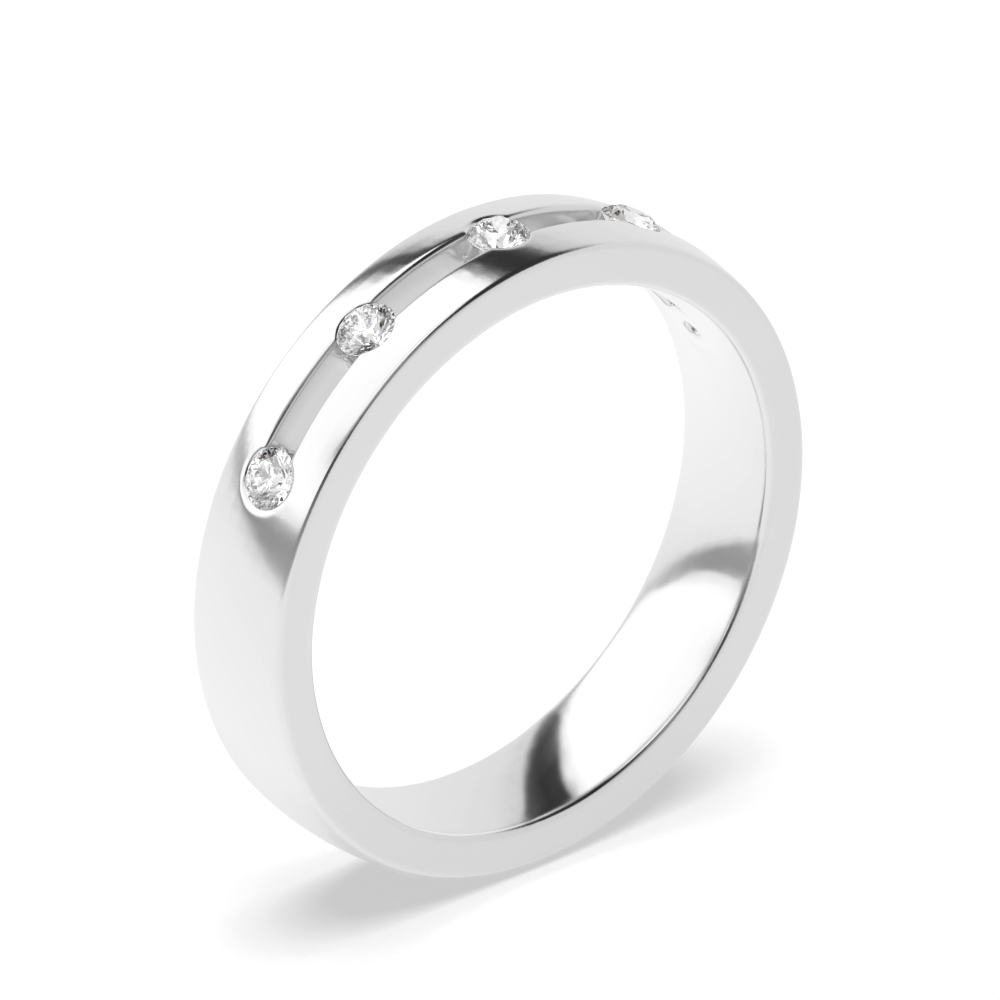 Channel Setting Round Shape 4 Diamond Wedding Ring (4.00mm)