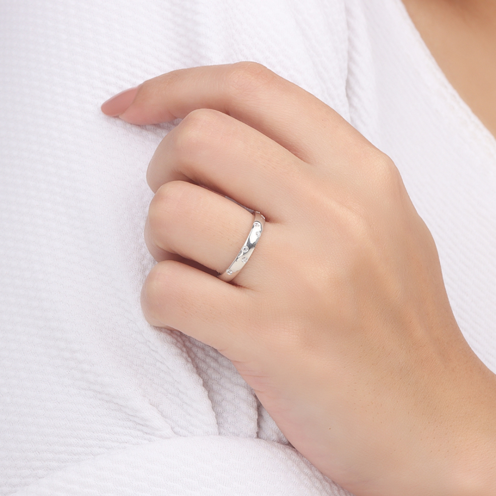 Channel Setting Round White Gold Court Band Diamond Rings