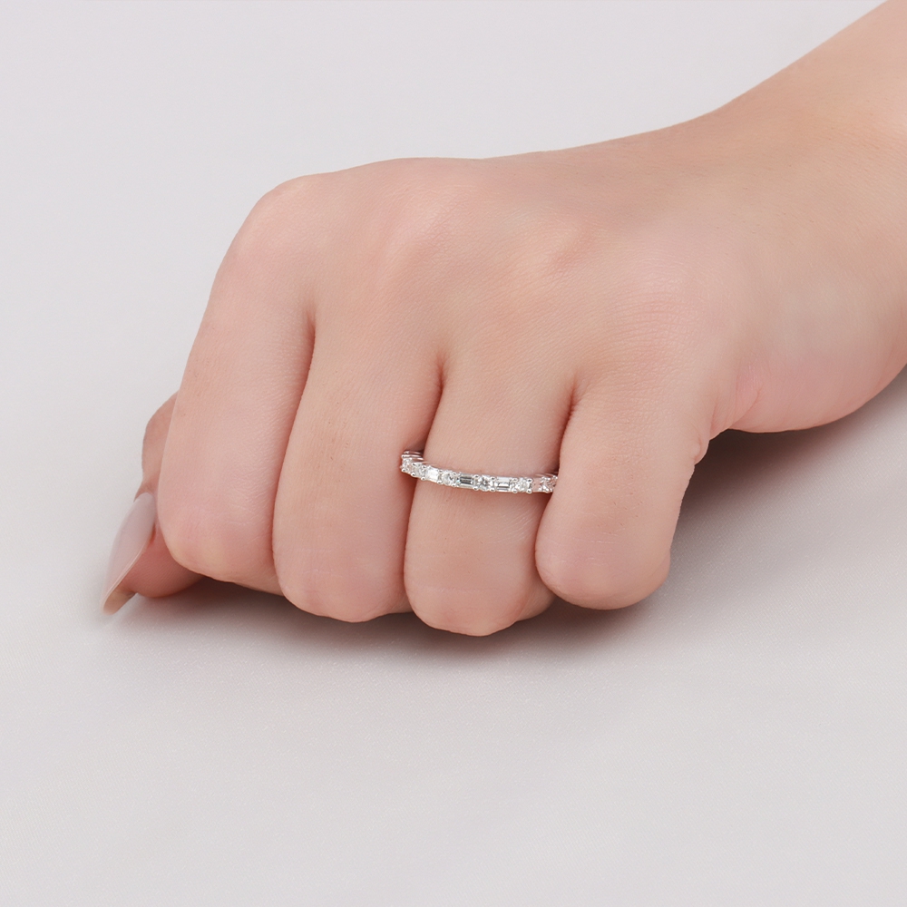 4 Prong Baguette Petit Half Eternity Diamond Ring