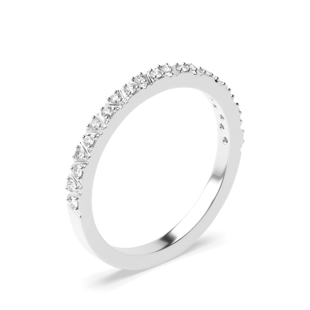 Pave Setting Round Shape Zig Zag Lines Half Diamond Eternity Ring (1.80mm)