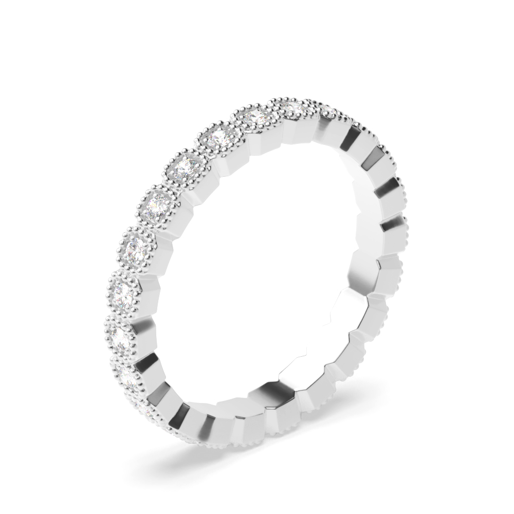 Pave Setting Round Shape Miligrain Cushion Shape Full Diamond Eternity Ring (2.50mm)