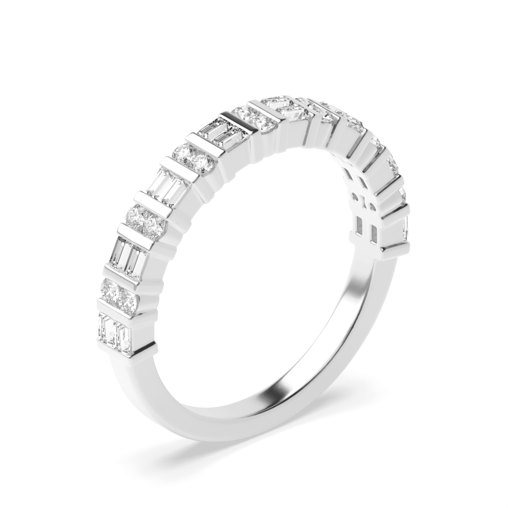 Channel setting round and baguette diamond half eternity ring