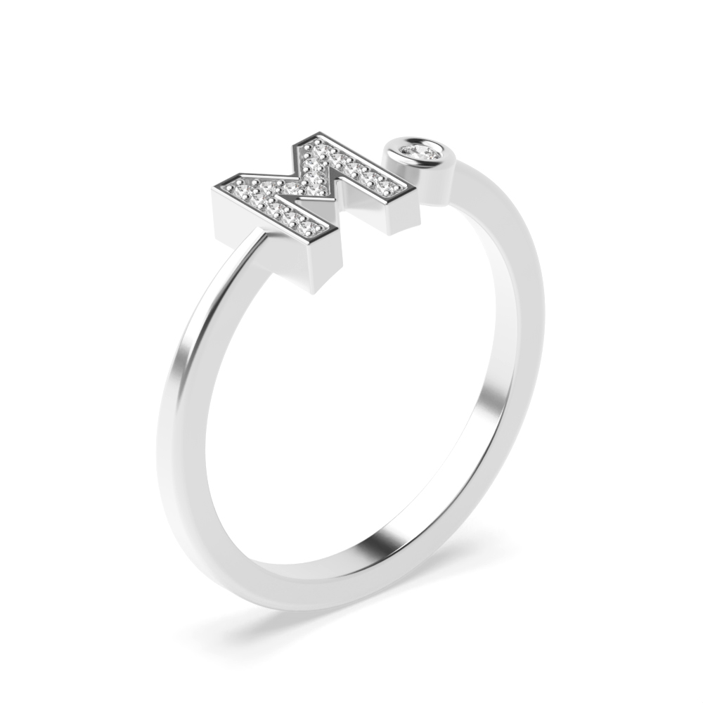 alphabet letter m initial round diamond ring