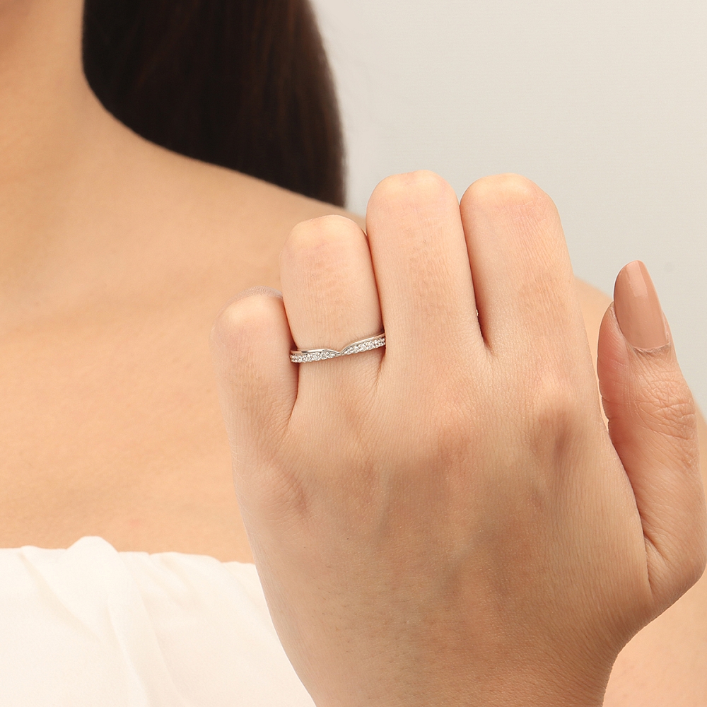 Pave Setting Round wishbone v shaped Eternity Diamond Rings