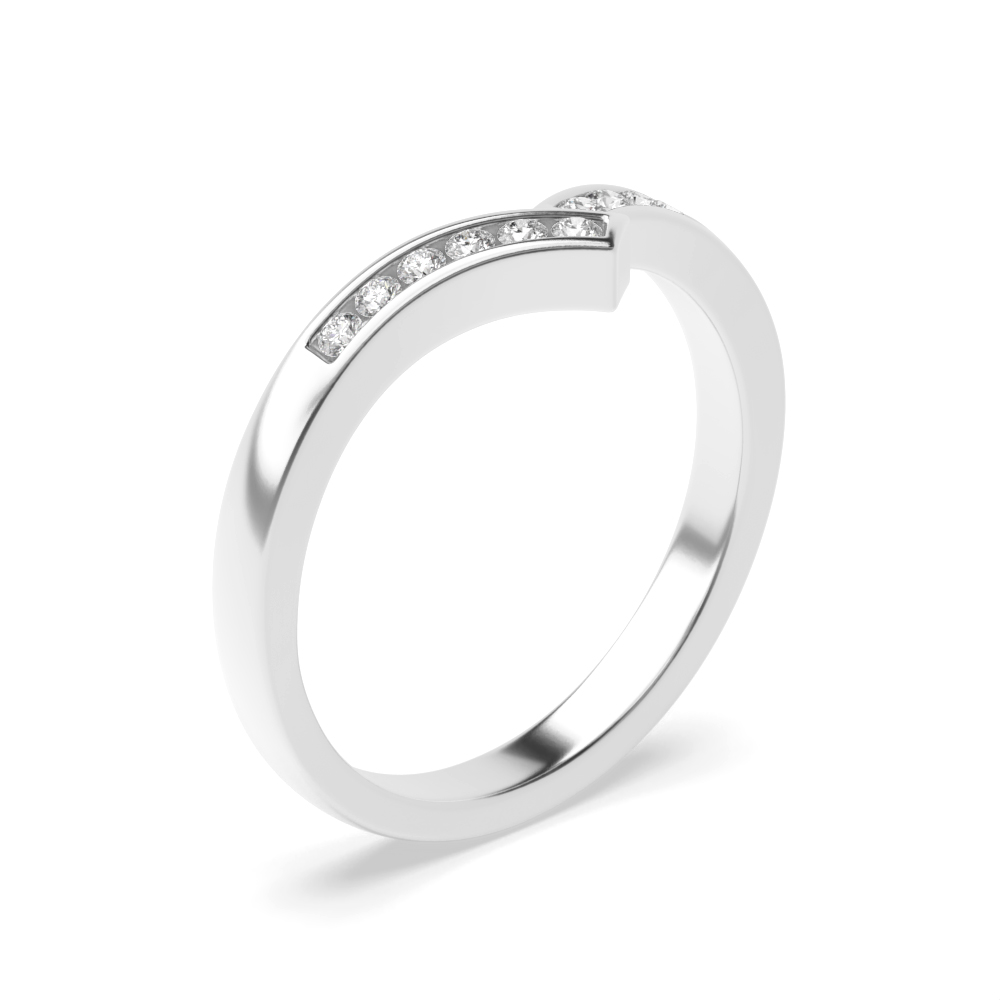 Round Shape Channel Setting Ribbon Style Wishbone Wedding Ring (2.50mm)
