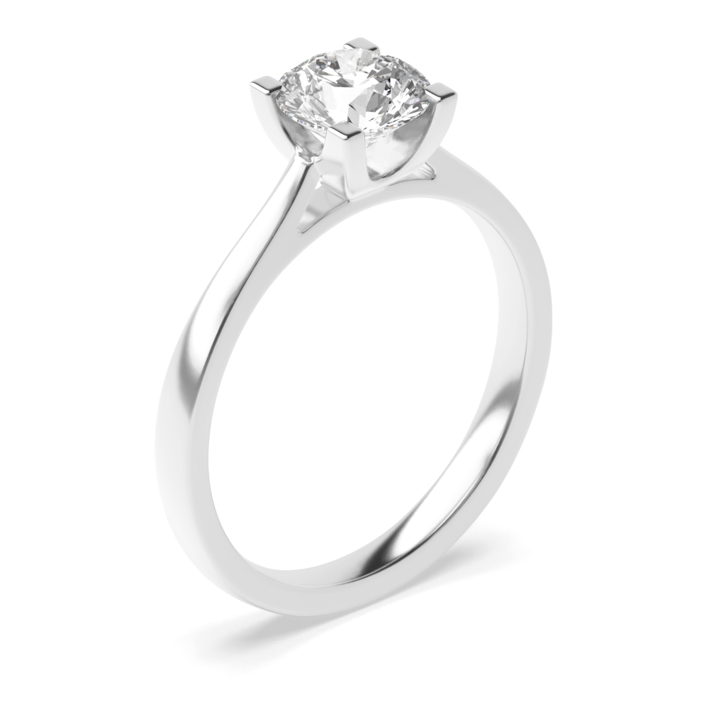 Round Cut Square Claws Solitaire Diamond Engagement Ring
