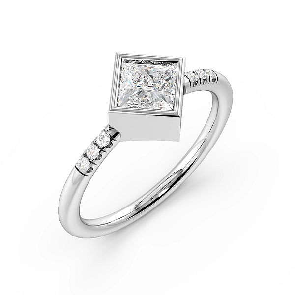 Princess Bezel Setting Unusual Side Stone Diamond Engagement Rings