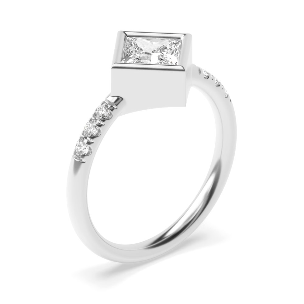 Princess Bezel Setting Unusual Side Stone Diamond Engagement Rings