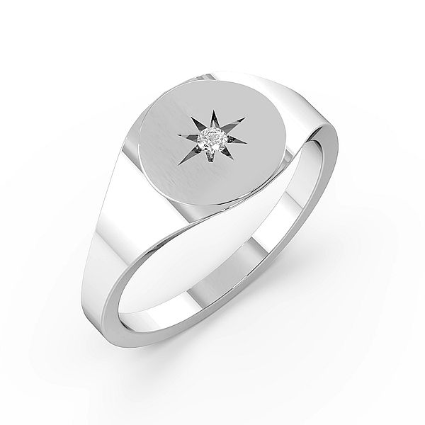 Round Bursting Star Single Diamond Mens Ring (10mm)