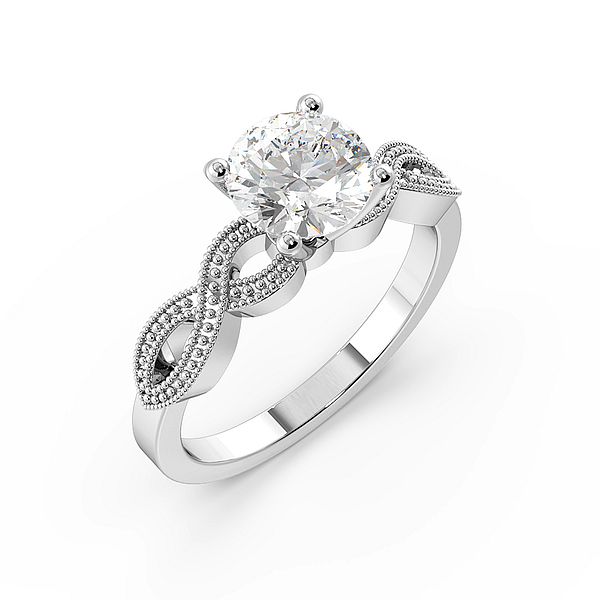 Cross Over Miligrain Shoulder Side Stone Diamond Engagement Rings