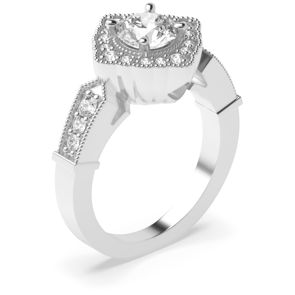 Round 4 Prong Designer Halo Diamond Engagement Rings