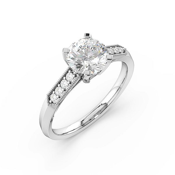 Round 4 Prong Miligrain Side Stone Diamond Engagement Rings