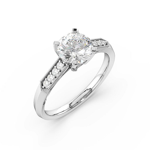 Round 4 Prong Miligrain Side Stone Lab Grown Diamond Engagement Rings