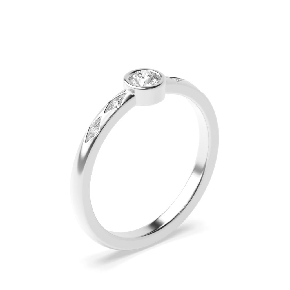 Round Bezel Setting Minimalist Side Stone Diamond Engagement Rings