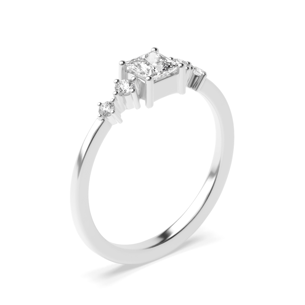 Unusual Minimalist Side Stone Diamond Engagement Ring