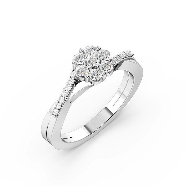 Round 4 Prong Cluster Side Stone Diamond Engagement Rings