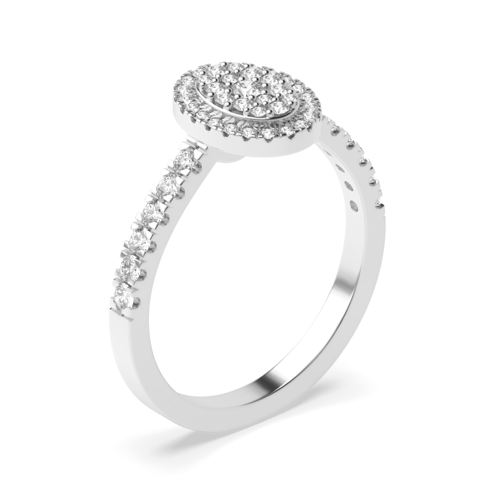 Round Pave Setting Oval Cluster Halo Diamond Engagement Rings