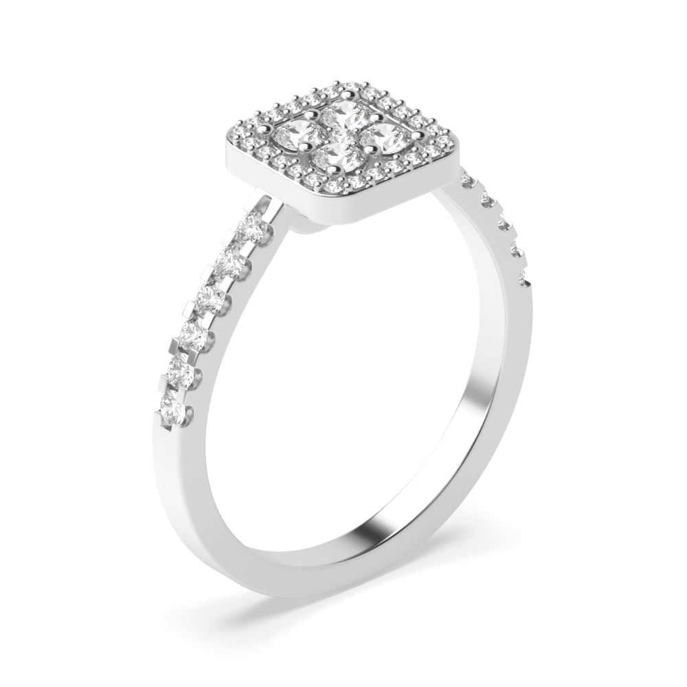 Round Pave Setting Square Halo Diamond Engagement Rings